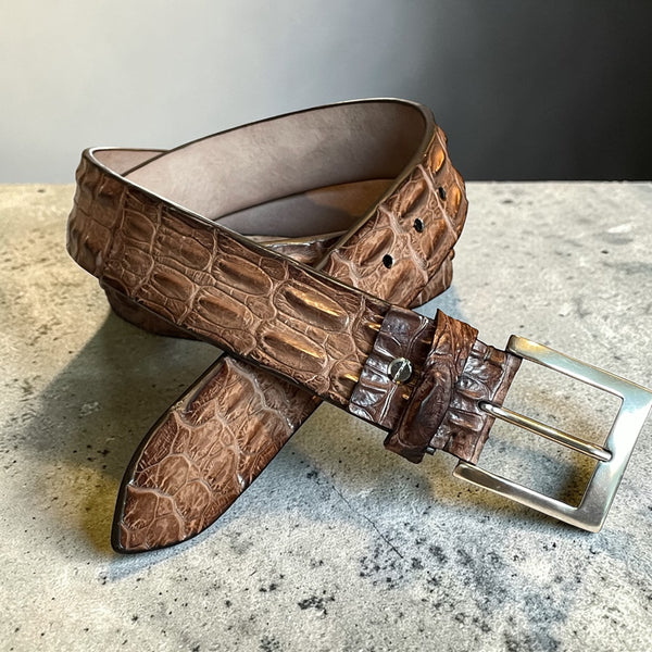 Alberto Bellini Handmade Croco Belt –Mid Brown