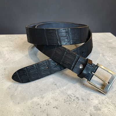 Alberto Bellini Handmade Croco Belt -black