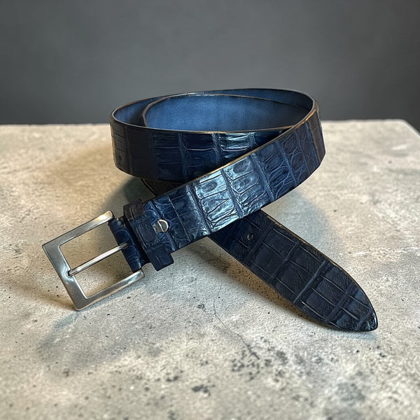 Alberto Bellini Handmade Croco Belt -Navy