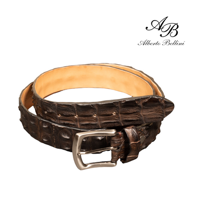 Croco Riemen leder - Bruin - Alberto Bellini