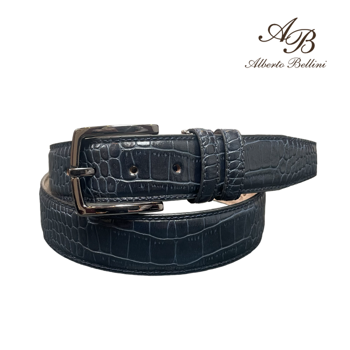 Riem - Croco print blauw - Alberto Bellini